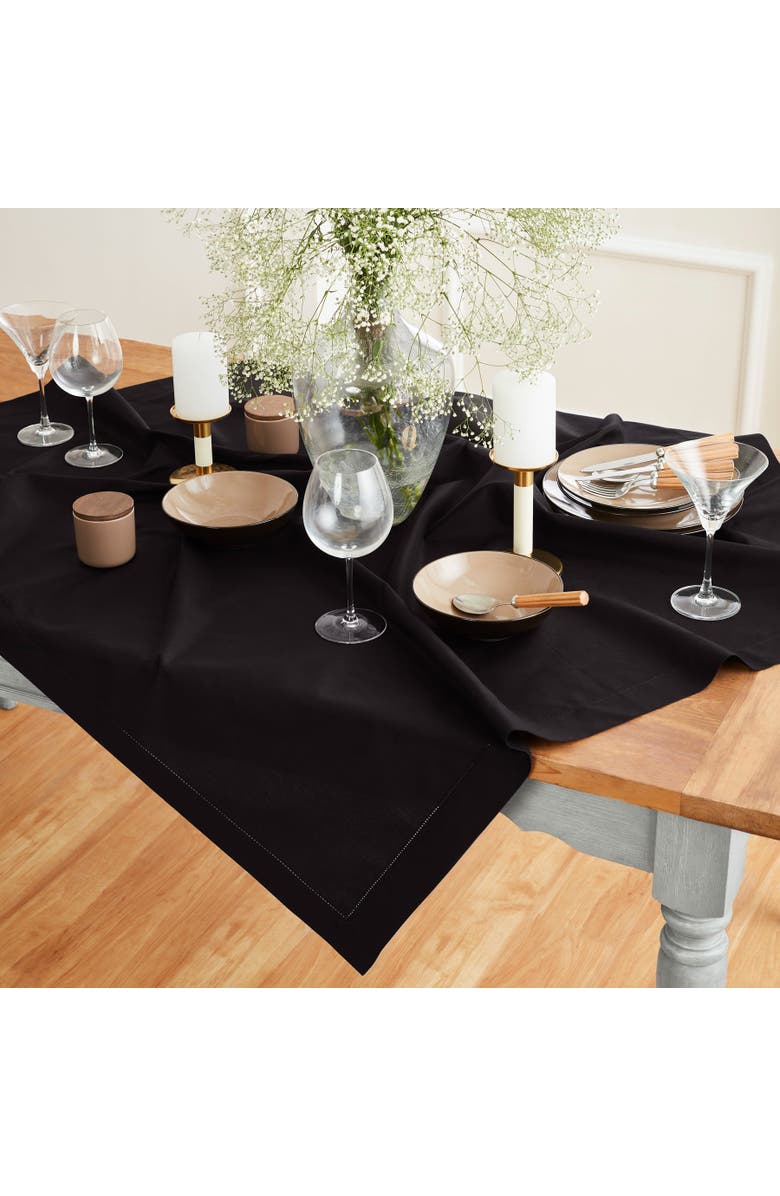Solino Home Cotton Linen Hemstitch Table Throw, 52" x 52", 52" x 52", Main, color, Black