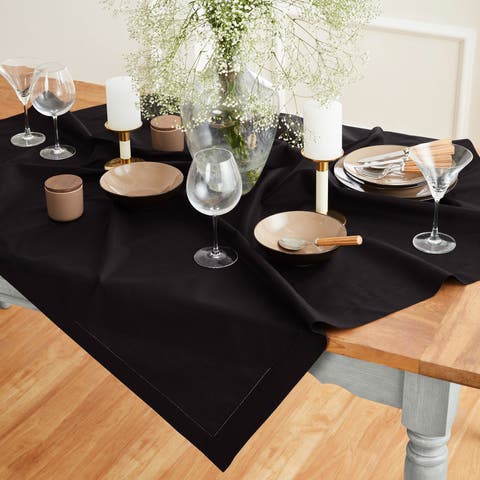 Cotton Linen Hemstitch Table Throw, 52" x 52", 52" x 52"