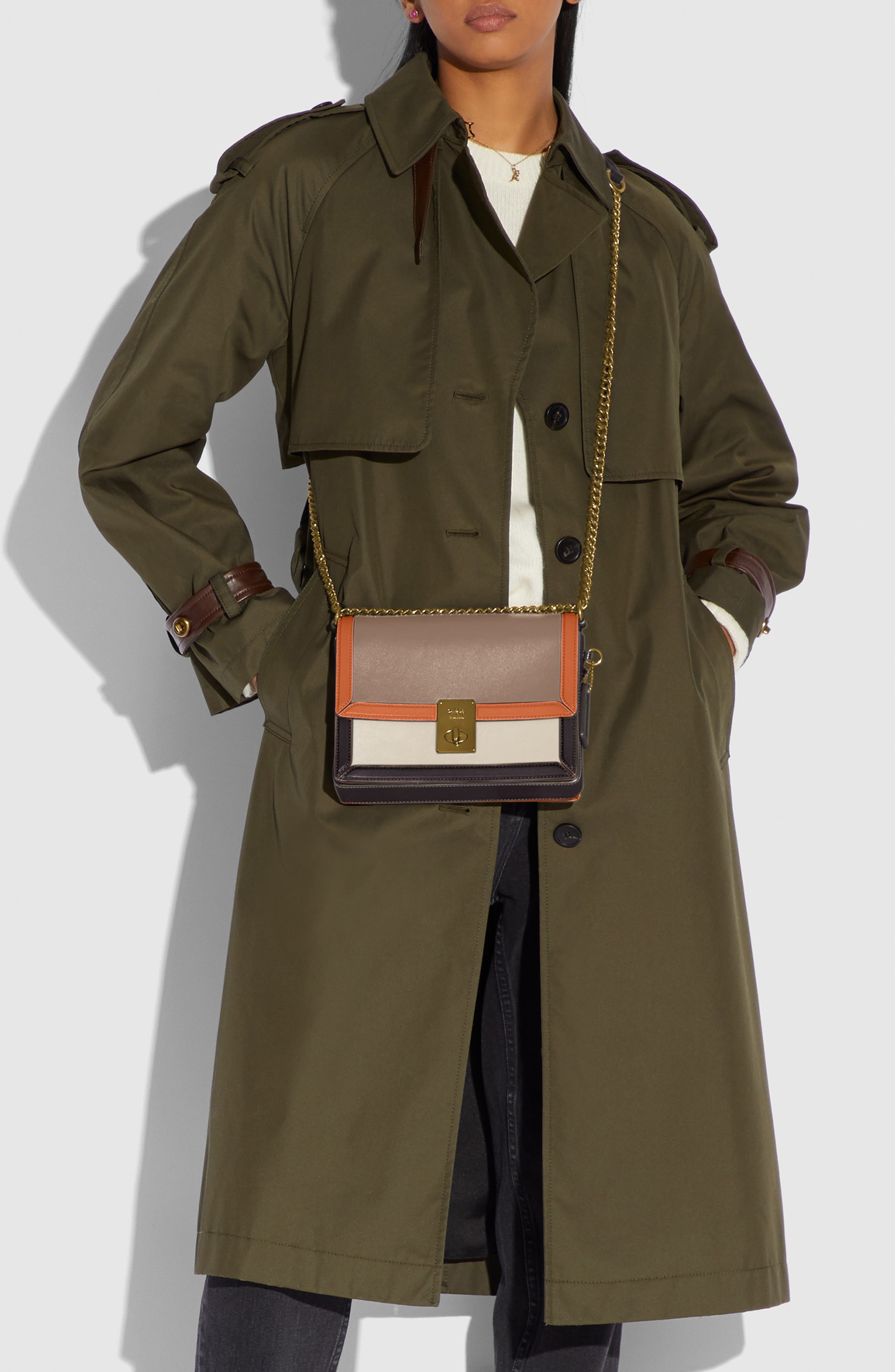 COACH Hutton Colorblock Leather Shoulder Bag, Alternate, color, 