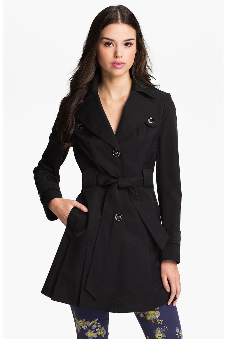 Pleated Trench Coat, Main, color, BLACK