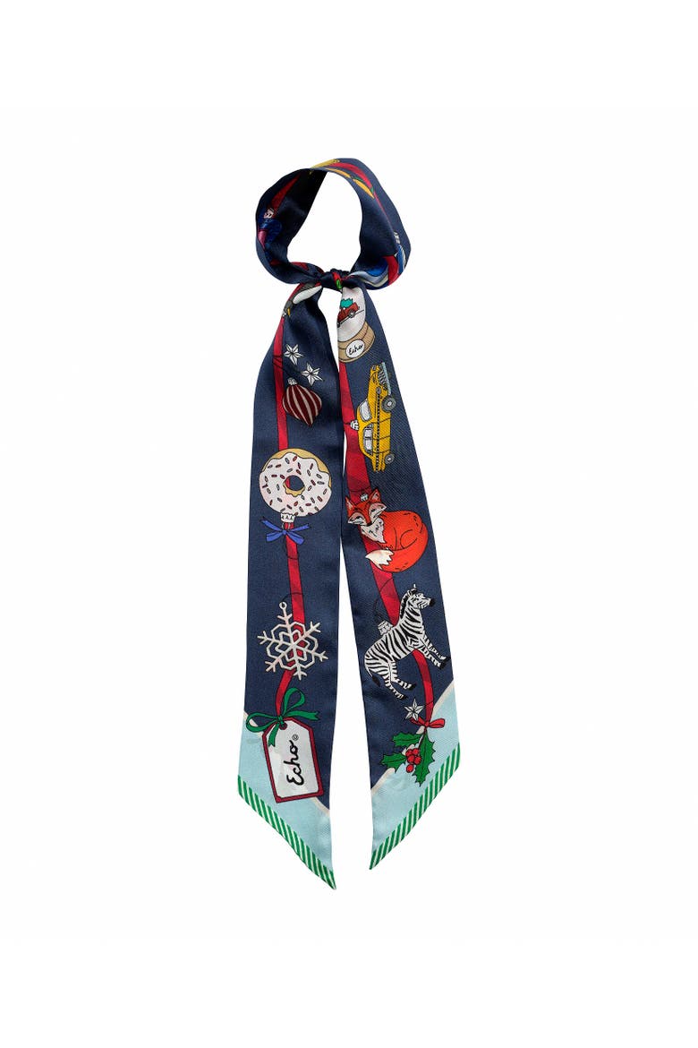 Ornament Collection Silk Ribbon Scarf, Main, color, Navy