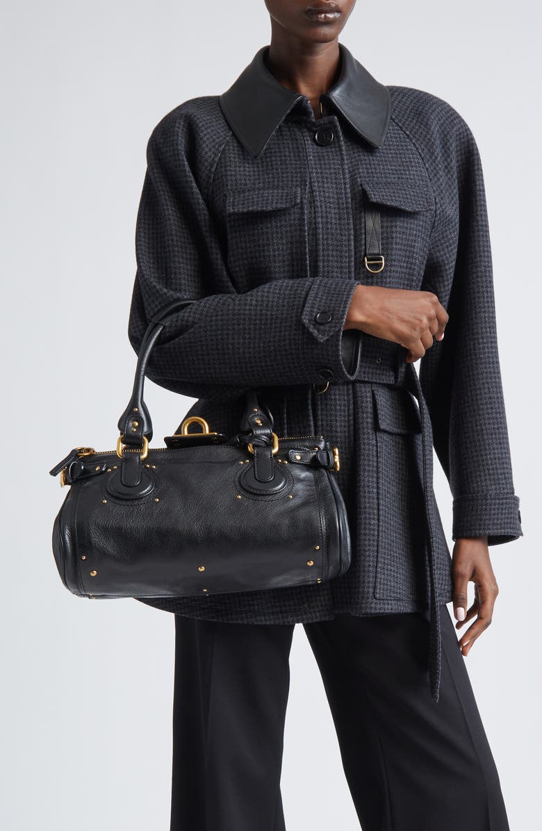 Chloé Paddington Leather Satchel, Alternate, color, Black