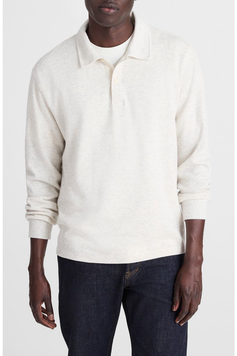 French Rib Long Sleeve Polo, Main, color, HEATHER VINTAGE IVORY