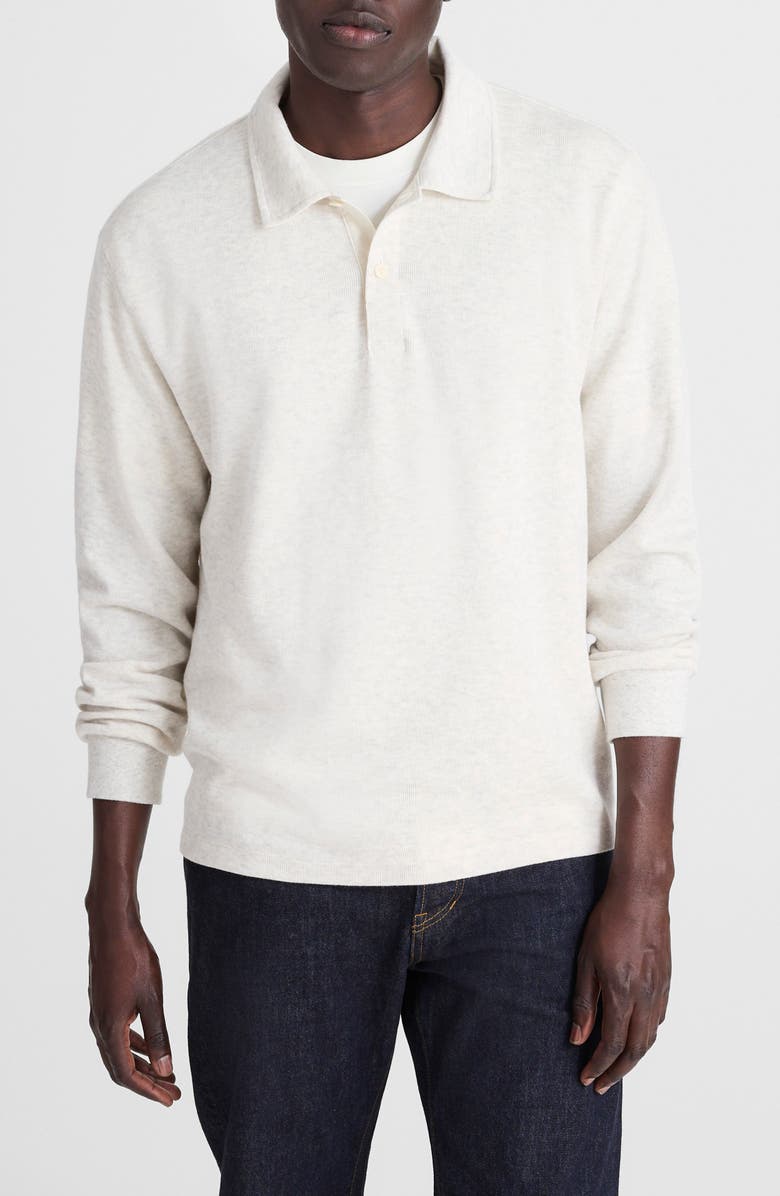 Madewell French Rib Long Sleeve Polo, Main, color, Heather Vintage Ivory