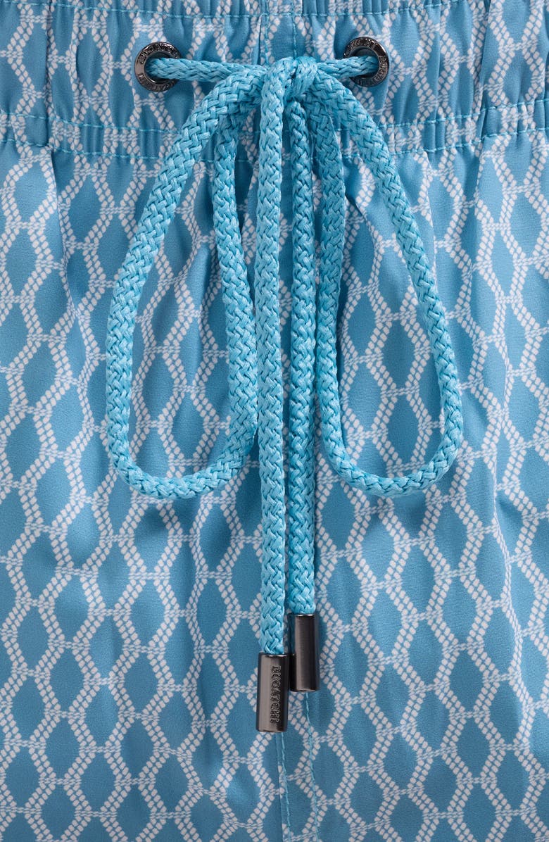 Bugatchi Cruz Print Swim Trunks, Alternate, color, Teal