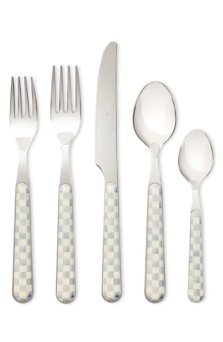 MACKENZIE CHILDS Sterling Check Bistro 5-Piece Place Setting, Main, color, Sterling