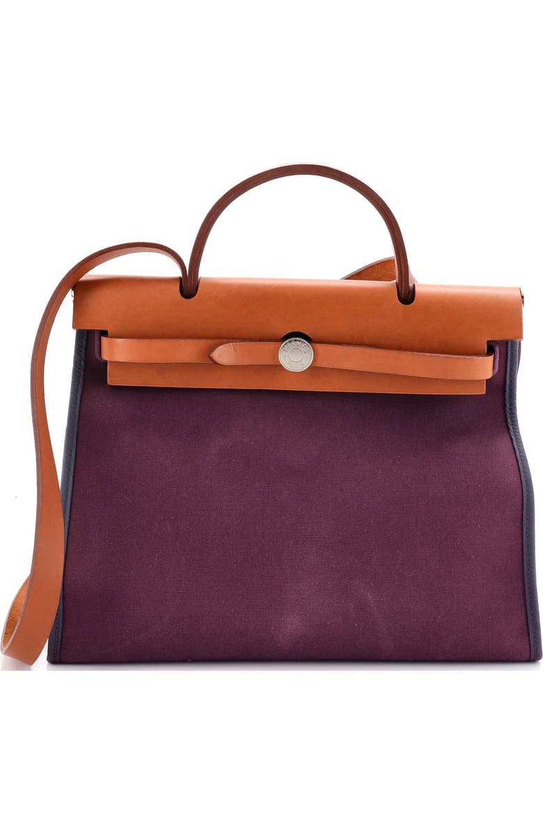 Pre-Owned Hermes Herbag Zip Leather and Toile 31, Main, color, Cassis