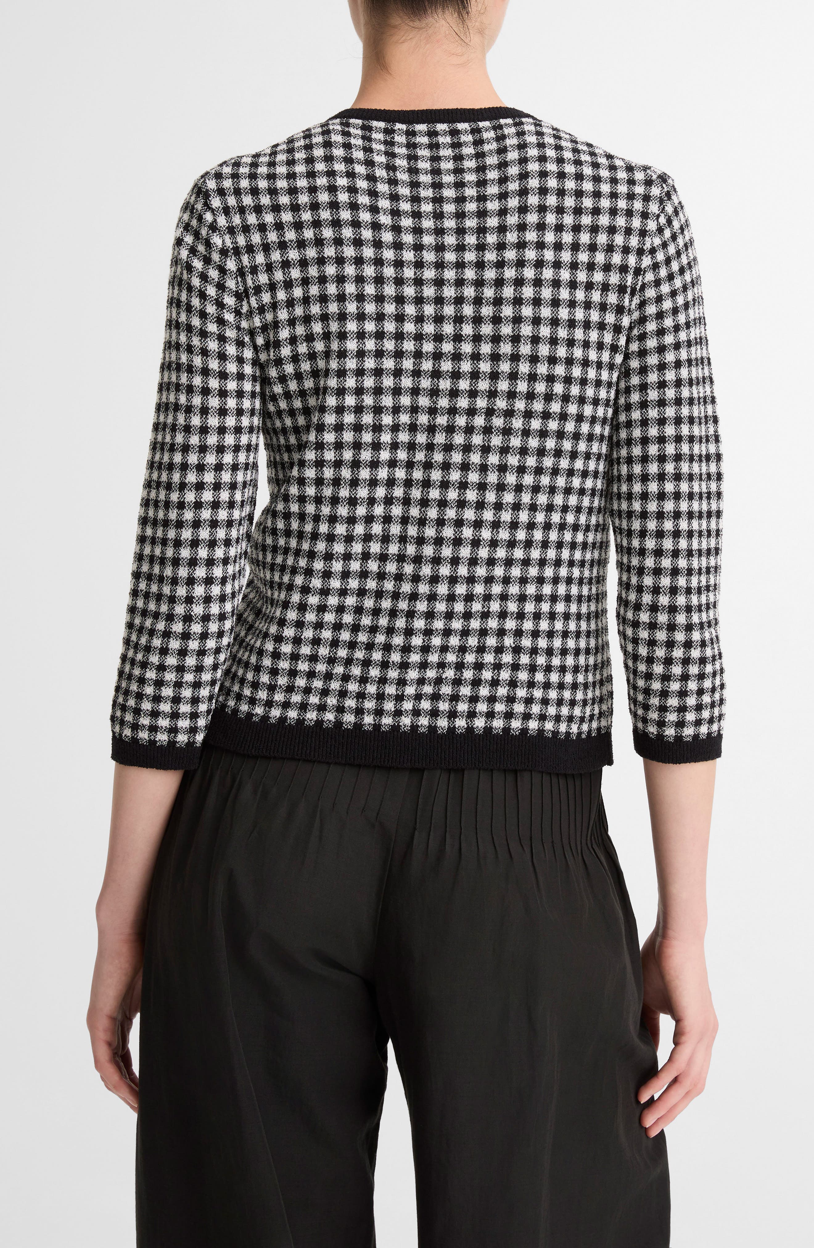 Gingham Check Wool & Cotton Blend Cardigan - image 2