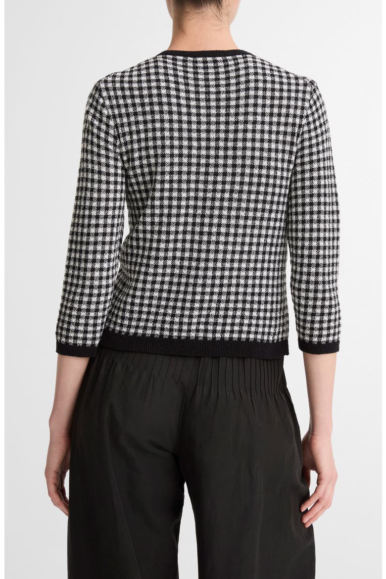Gingham Check Wool & Cotton Blend Cardigan, Alternate, color, BLACK/ OFF WHITE