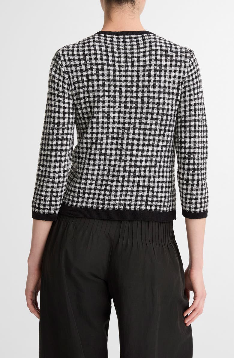 Vince Gingham Check Wool & Cotton Blend Cardigan, Alternate, color, Black/ Off White