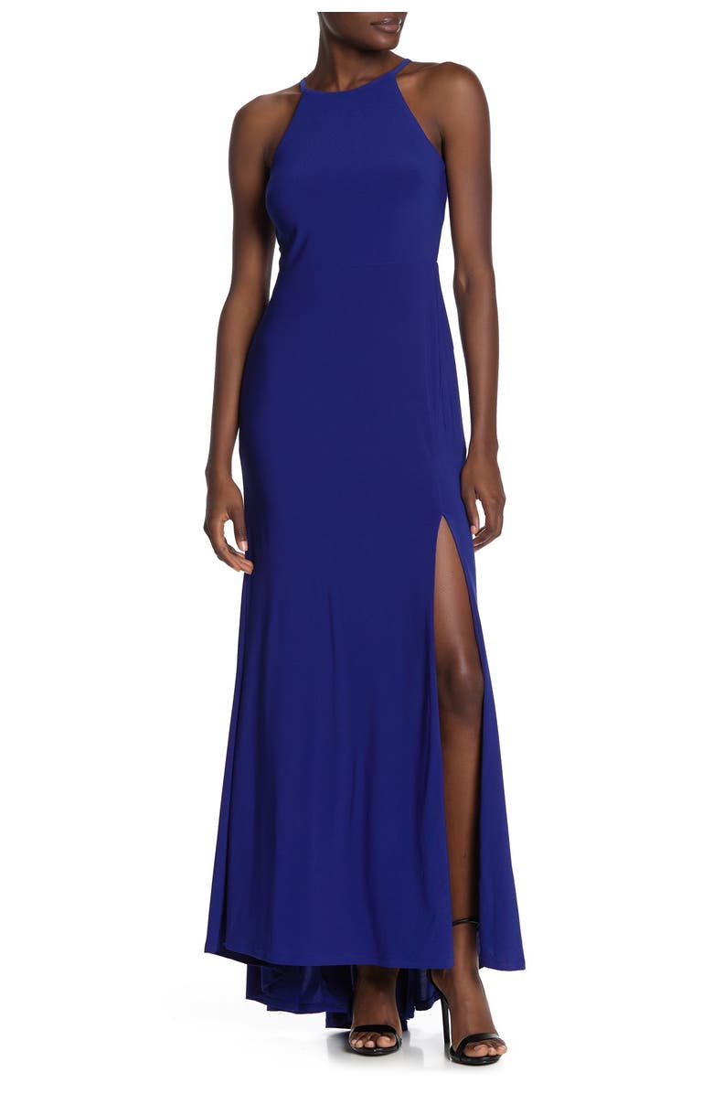 Jump Apparel Halter Neck Gown, Main, color, Cobalt