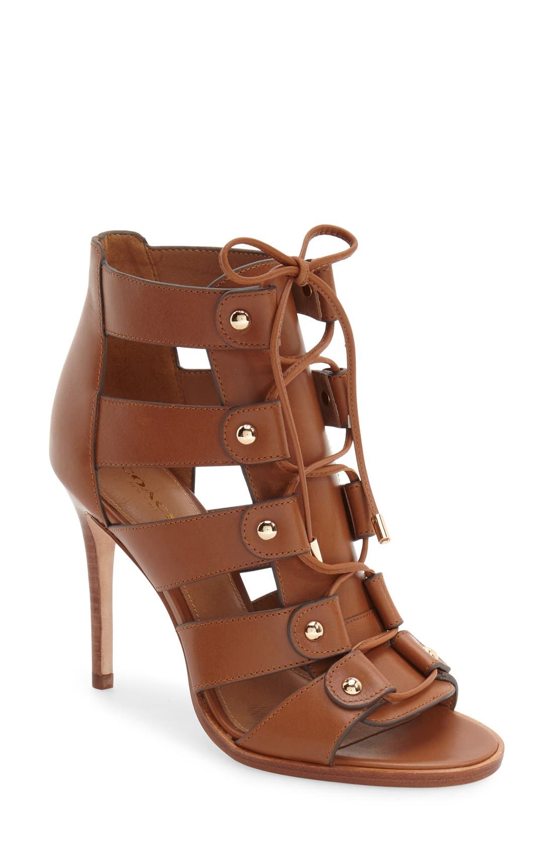 'Leslie' Lace-Up Sandal, Main, color, SADDLE LEATHER
