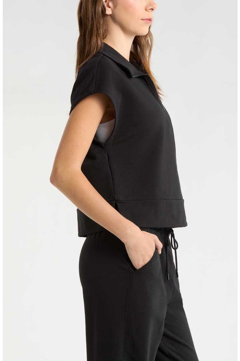 Tempo Terry Half Zip Short Sleeve Sweatshirt, Alternate, color, BLACK