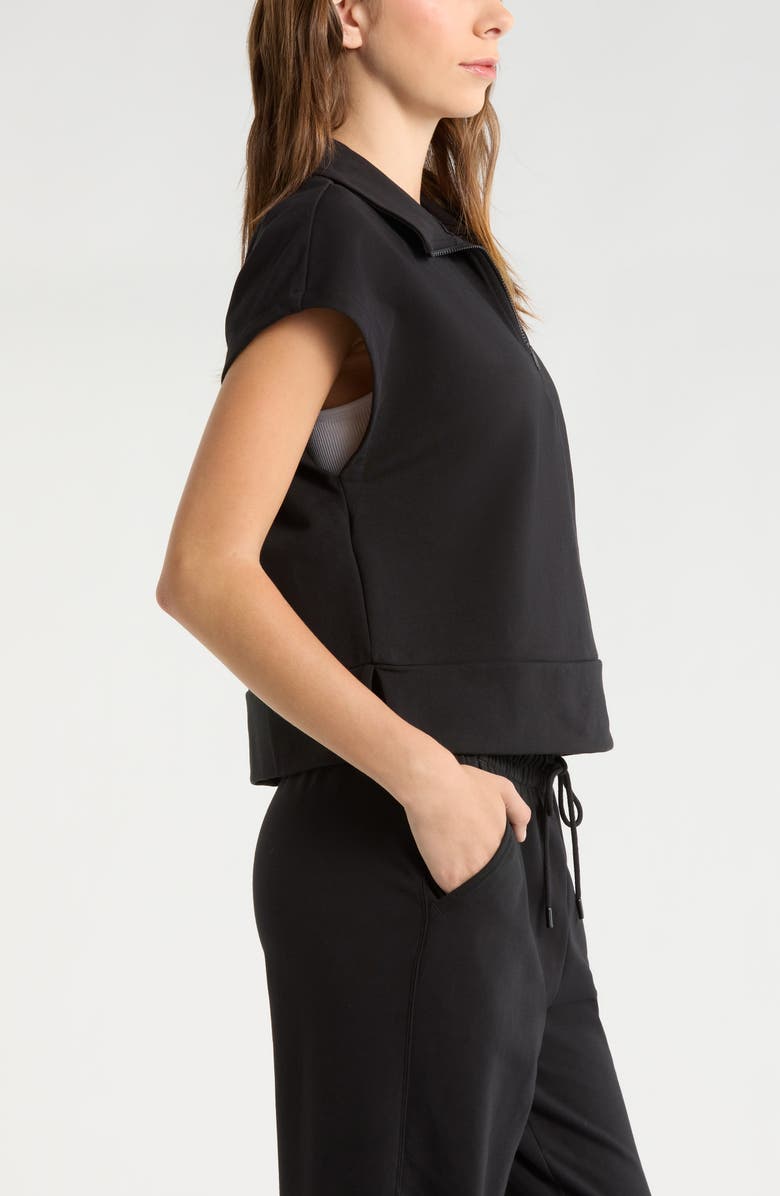 Zella Tempo Terry Half Zip Short Sleeve Sweatshirt, Alternate, color, Black