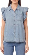 Kensie Denim Double Flutter Sleeve Button Front Top