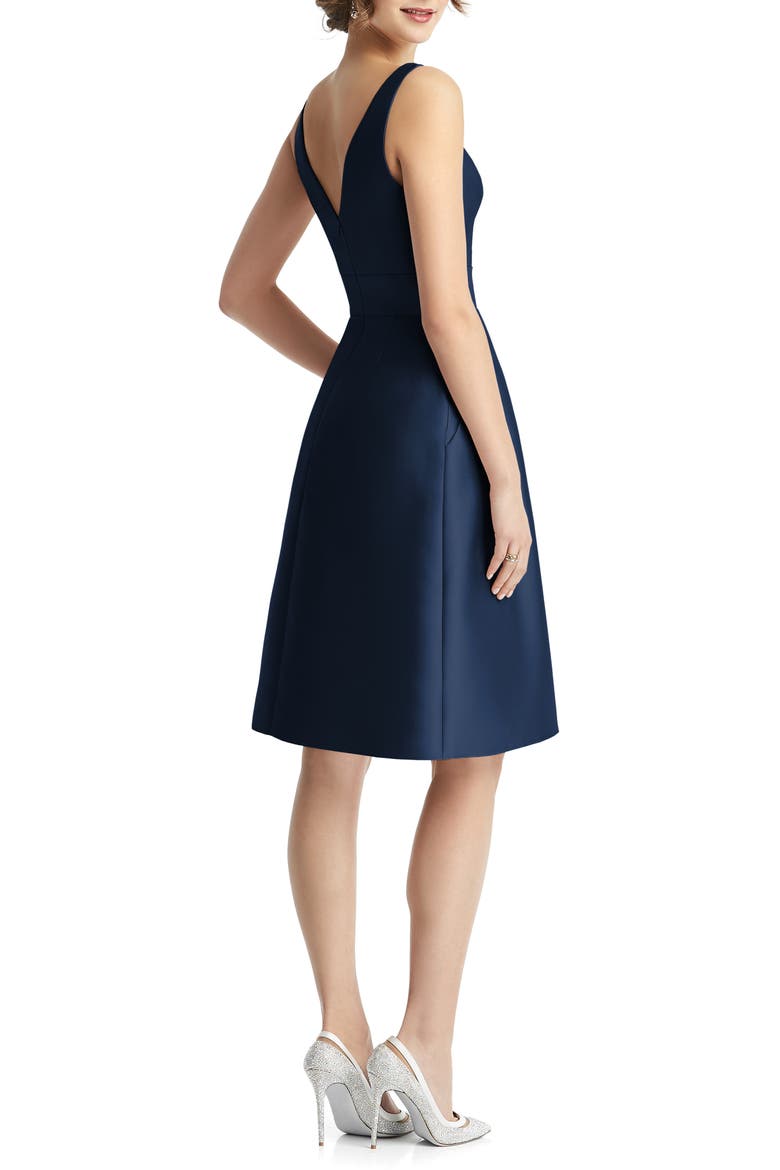 V-Neck Satin Cocktail Dress, Alternate, color, MIDNIGHT