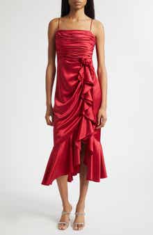 Mireya Ruched Ruffle Sleeveless Silk Maxi Dress