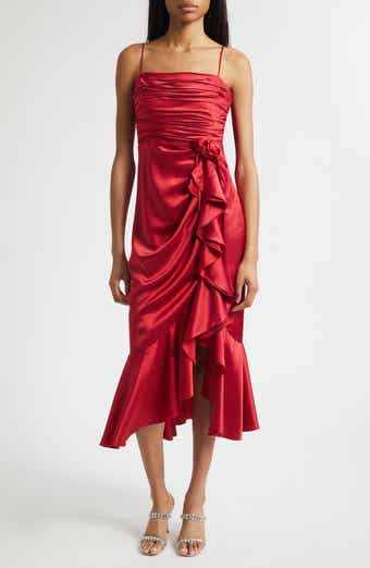 Mireya Ruched Ruffle Sleeveless Silk Maxi Dress