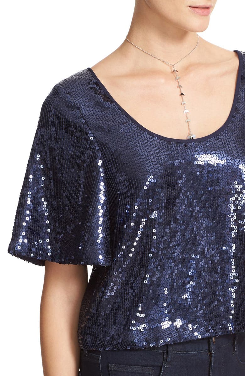 Free People Night Fever Sequin Tee, Alternate, color,