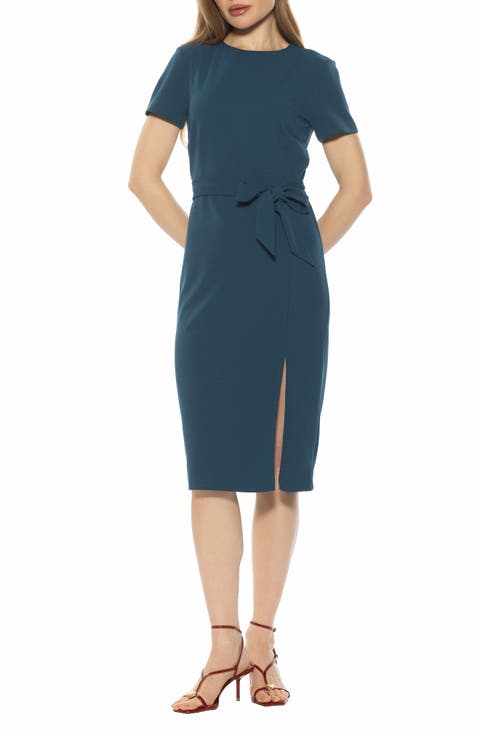 Zyra Short Sleeve Tie Waist Sheath Dress