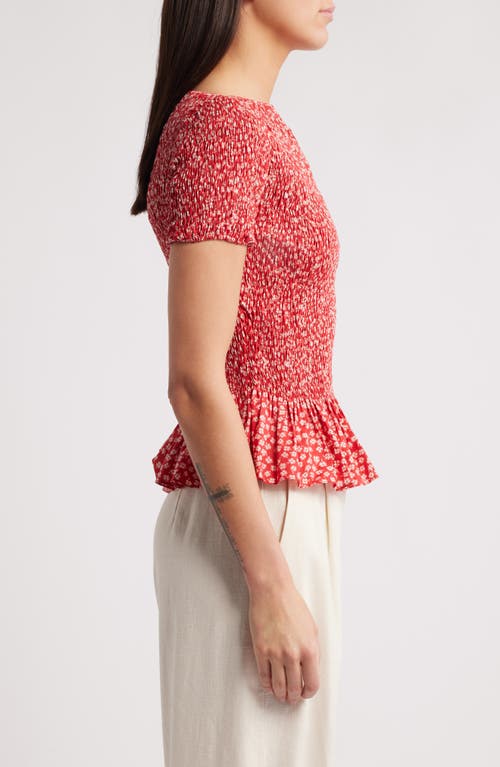 Faithfull The Brand Deboni Smocked Cotton Top In Allura Floral - Red