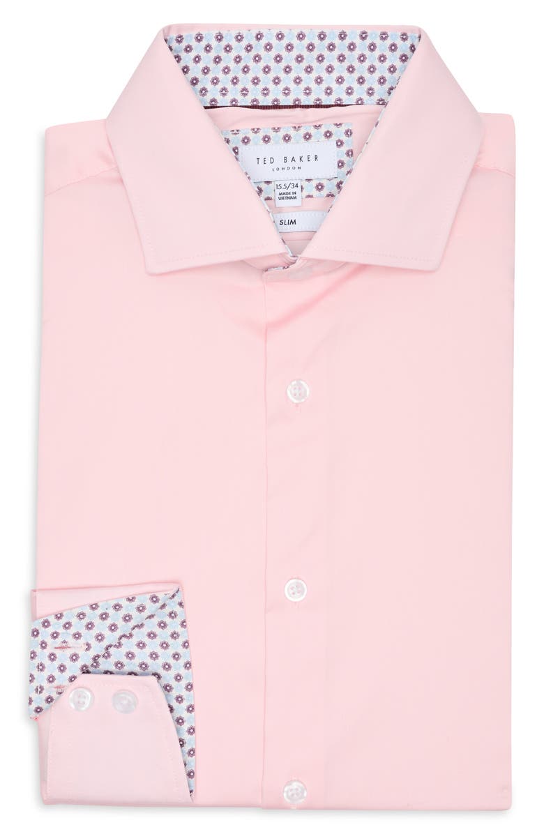 Ted Baker London Slim Fit Solid Stretch Cotton Dress Shirt, Alternate, color, Pink