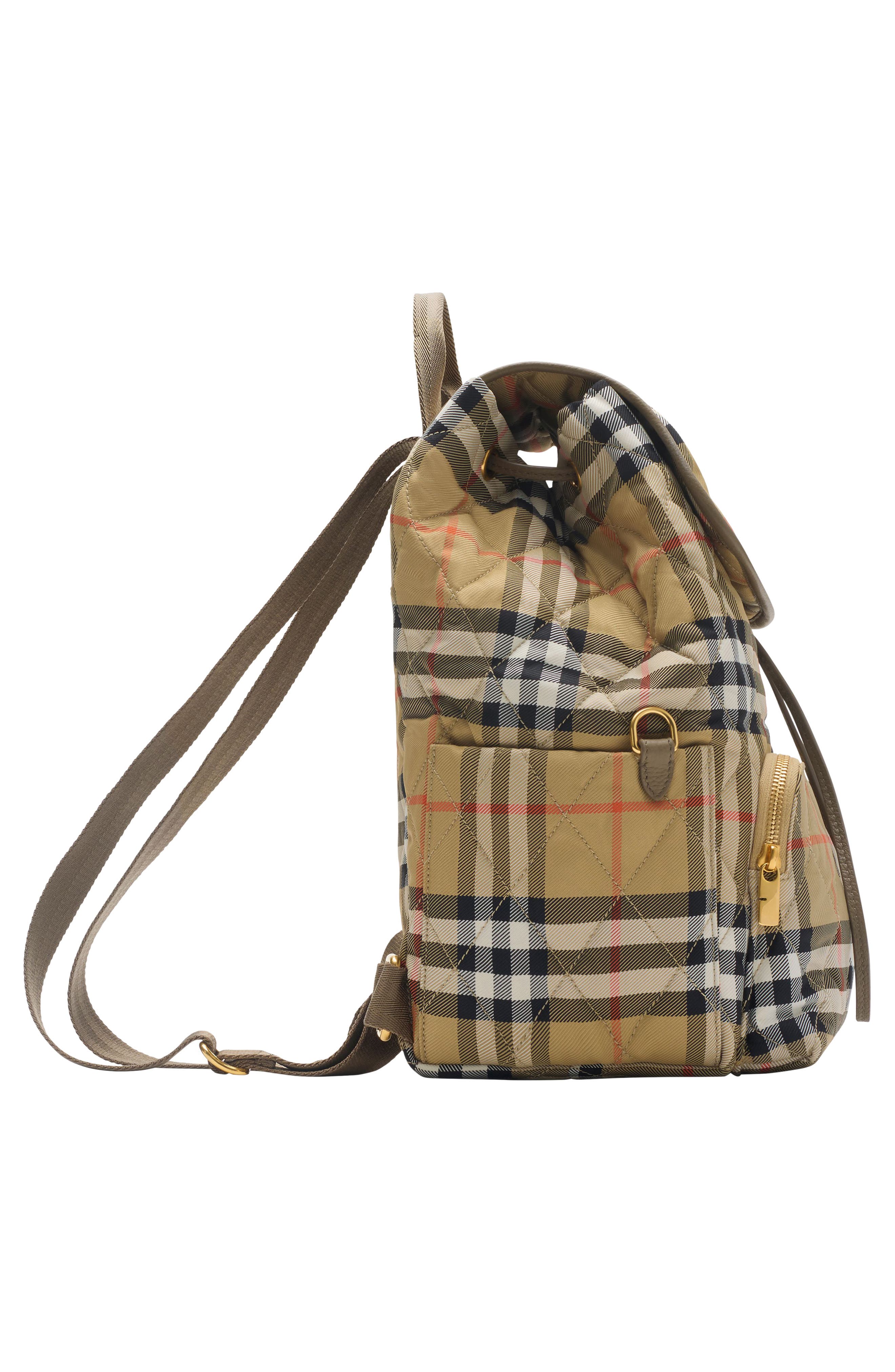 Burberry Horseshoe Check Corduroy Backpack, Alternate, color, Sand