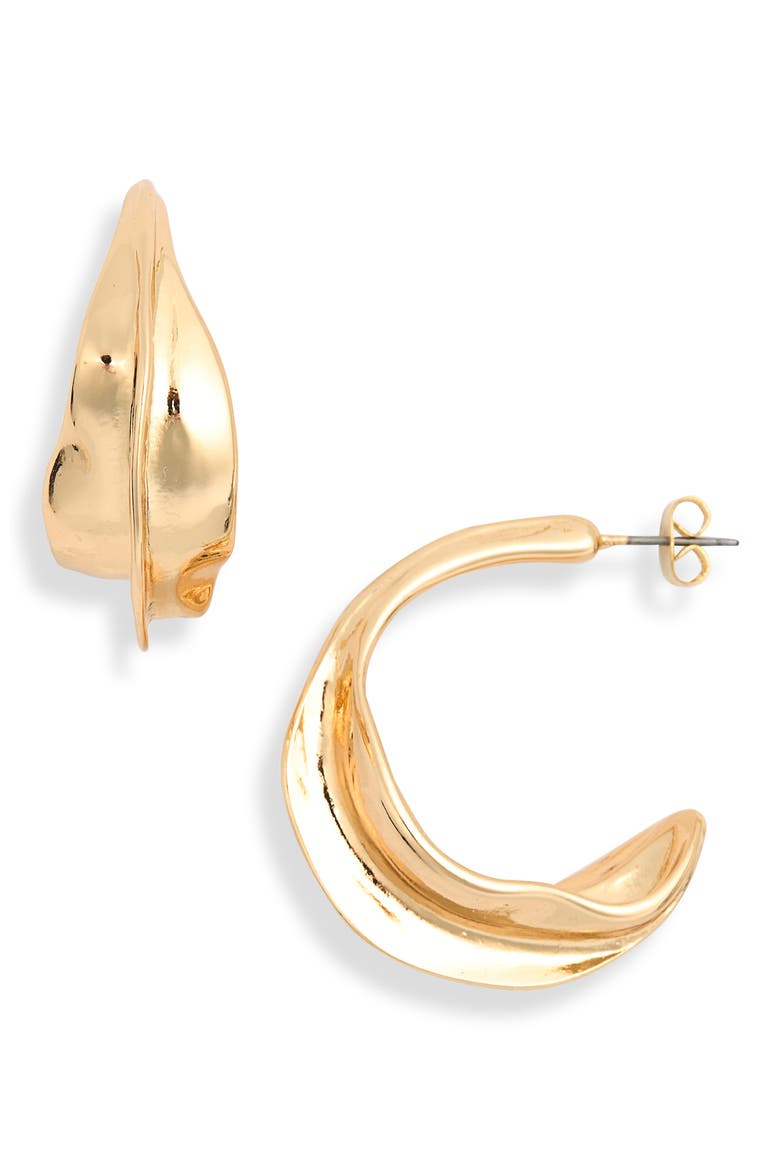 Fluid Wave Hoop Earrings, Main, color, GOLD