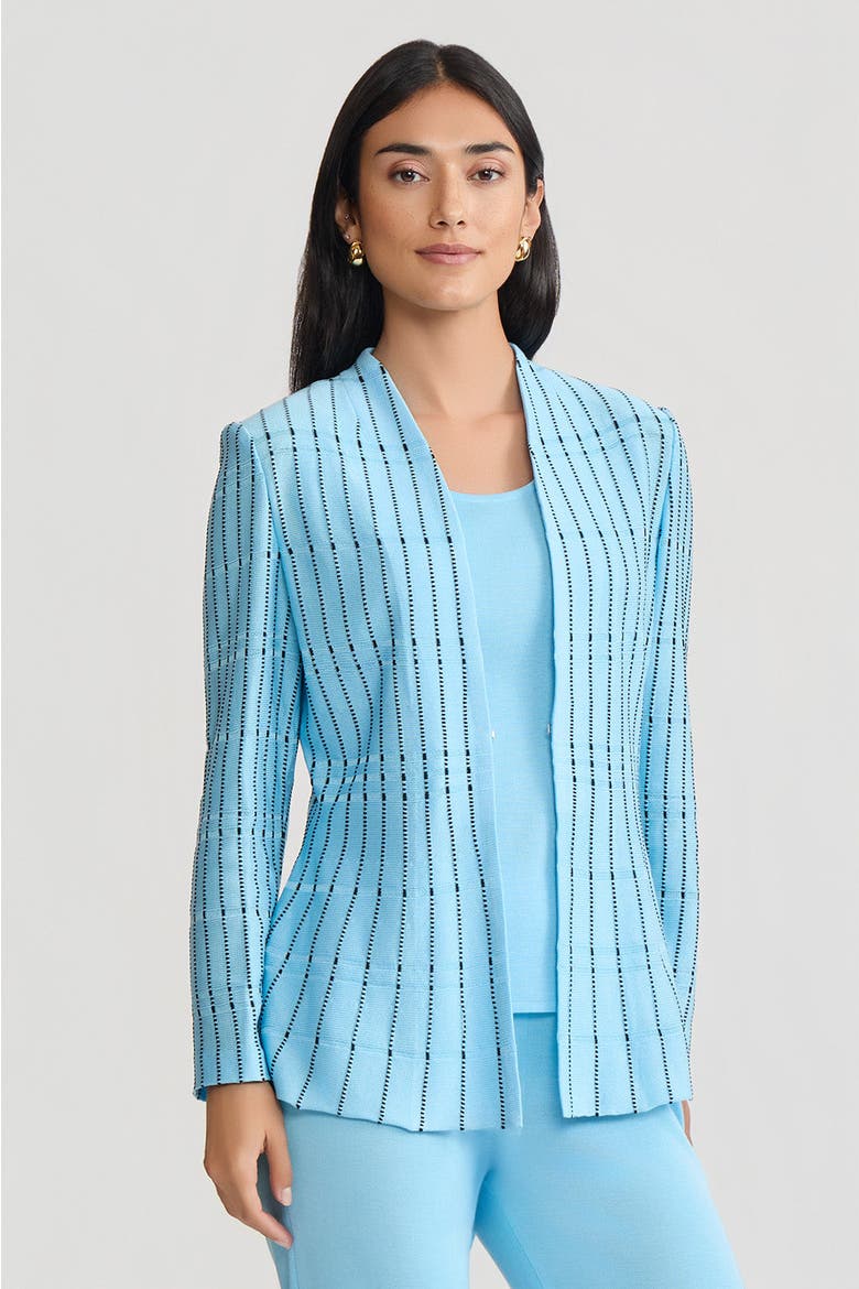 Tailored Dotted Stripe Peplum Knit Jacket, Alternate, color, Serene/Black