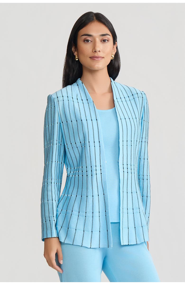 Ming Wang Tailored Dotted Stripe Peplum Knit Jacket, Alternate, color, Serene/Black