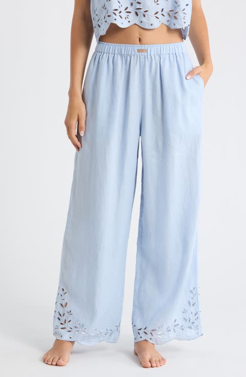 Embroidered Eyelet Linen Pants