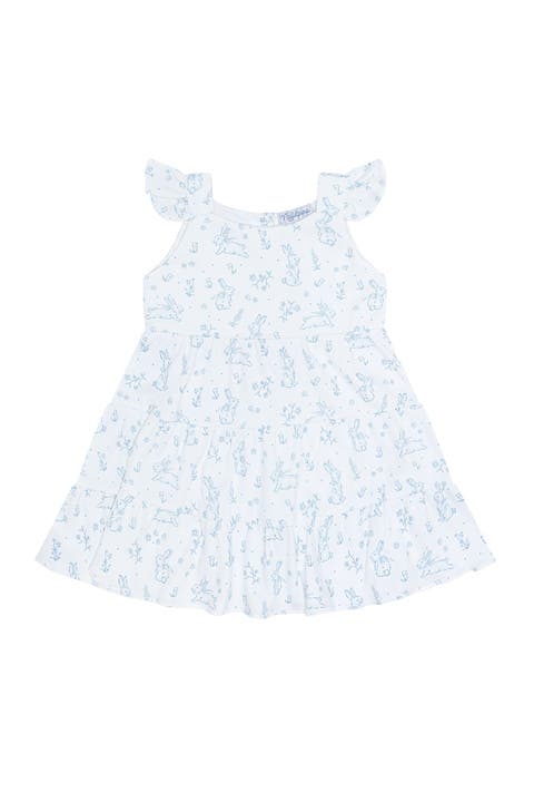 Blue Bunny Toile Ruffle Dress - Toddler & Little Kid