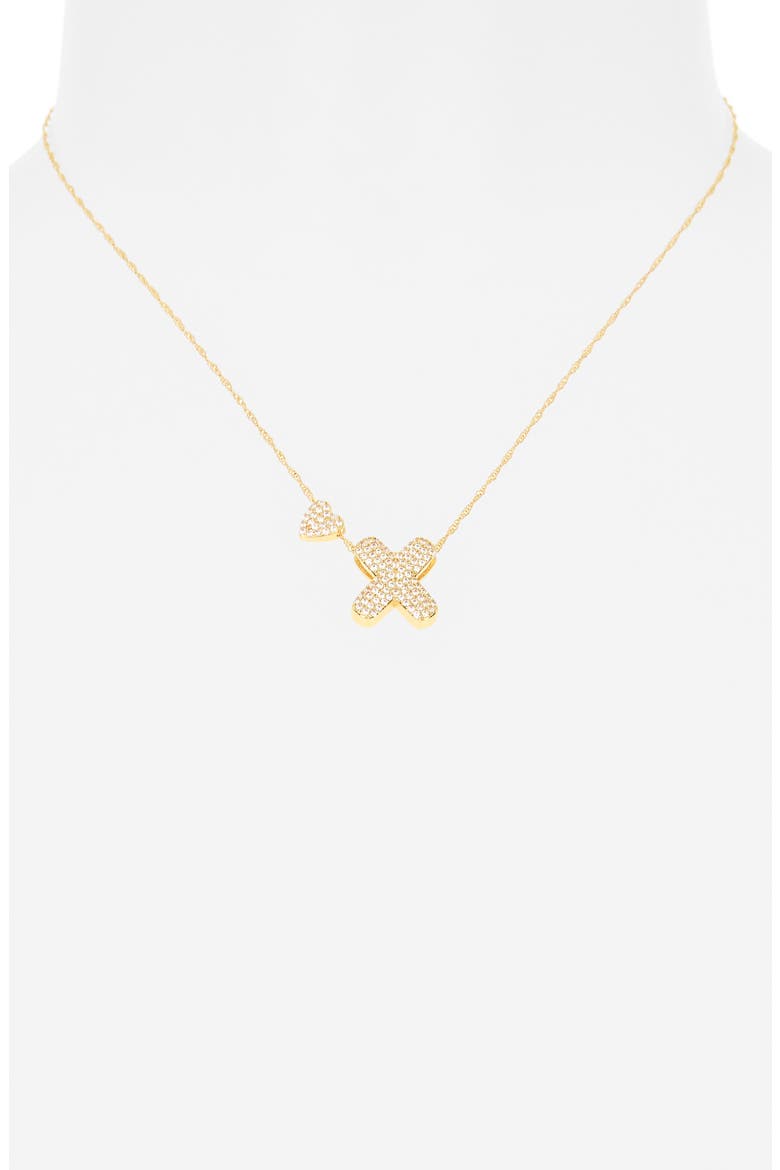 Cubic Zirconia Heart & Bubble Initial Pendant Necklace, Alternate, color, X- CLEAR- GOLD