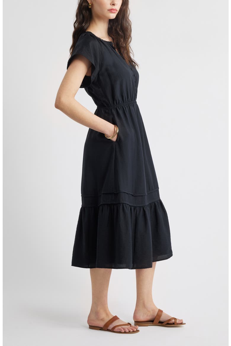 Front Button Midi Dress, Alternate, color, BLACK
