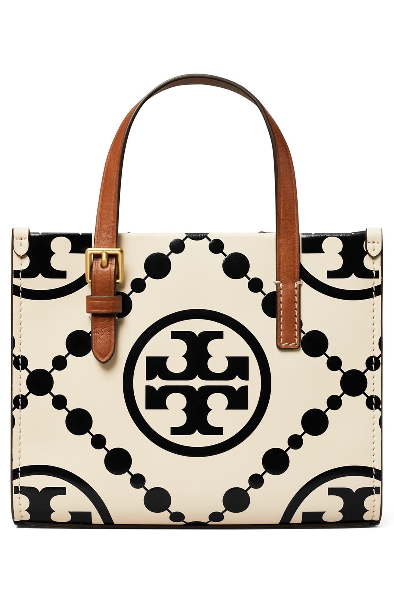 Tory Burch Mini T Monogram Contrast Leather Tote, Alternate, color, 
