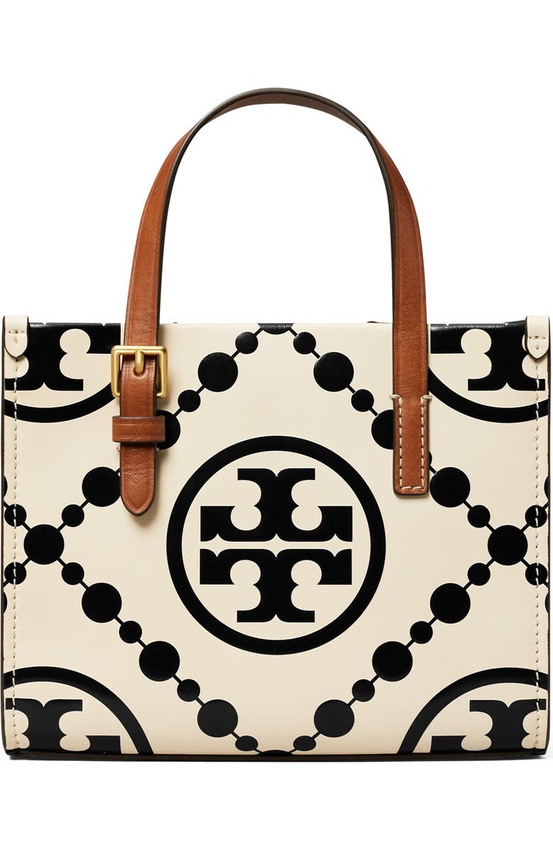 Tory Burch Mini T Monogram Contrast Leather Tote, Alternate, color,