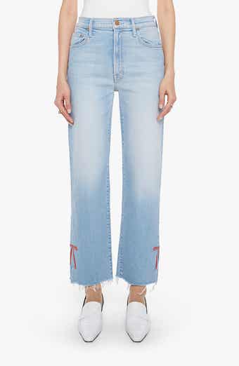 MOTHER The RamblerSlice Hover Fray Bow Ankle Wide Leg Jeans