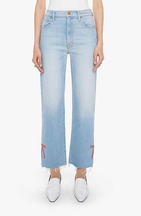 MOTHER The RamblerSlice Hover Fray Bow Ankle Wide Leg Jeans