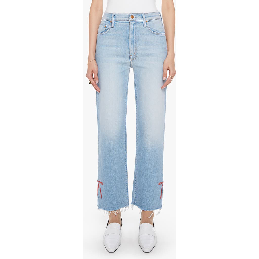 Mother The Ramblerslice Hover Fray Bow Ankle Wide Leg Jeans In Blue