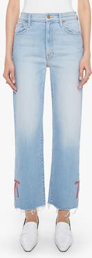 MOTHER The RamblerSlice Hover Fray Bow Ankle Wide Leg Jeans