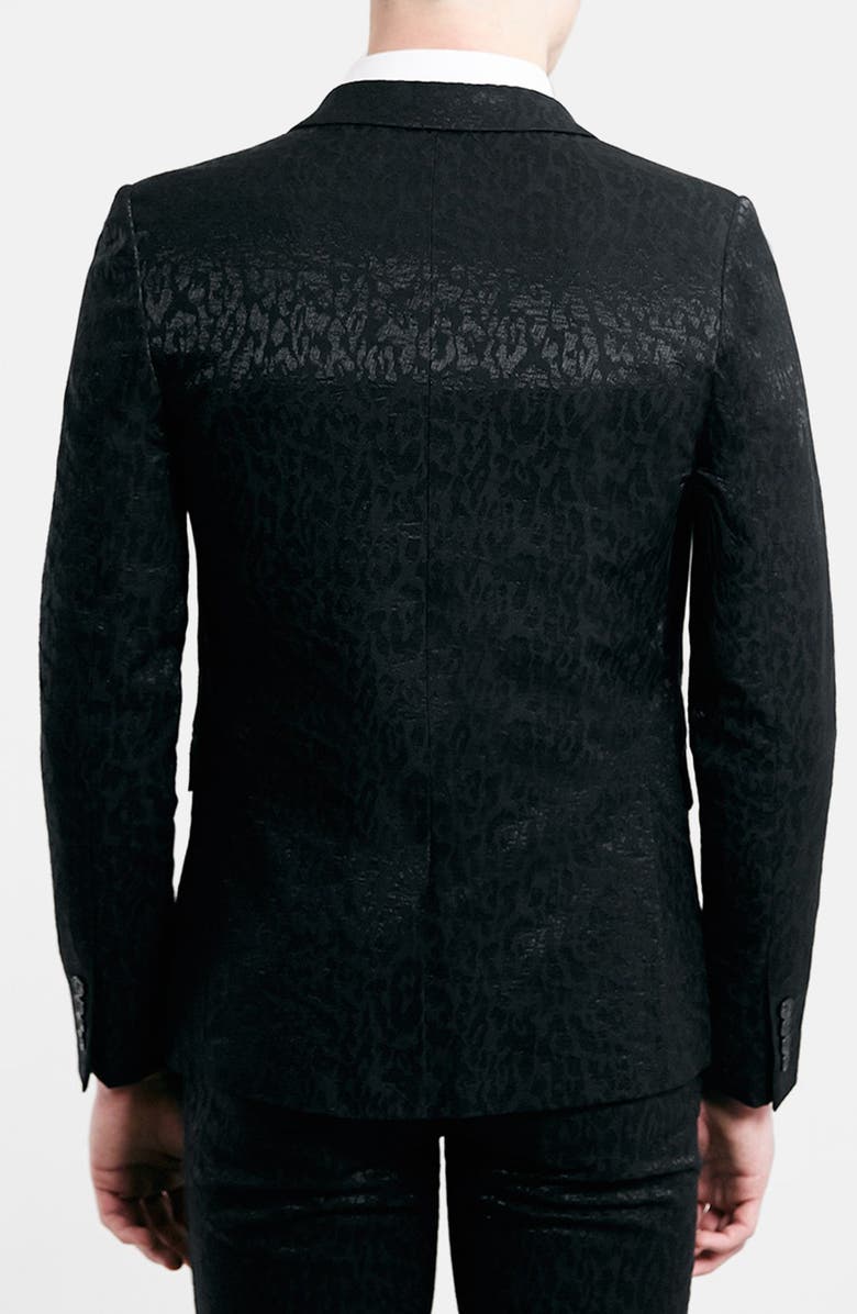 Topman Black Animal Print Skinny Fit Suit Jacket, Alternate, color, 
