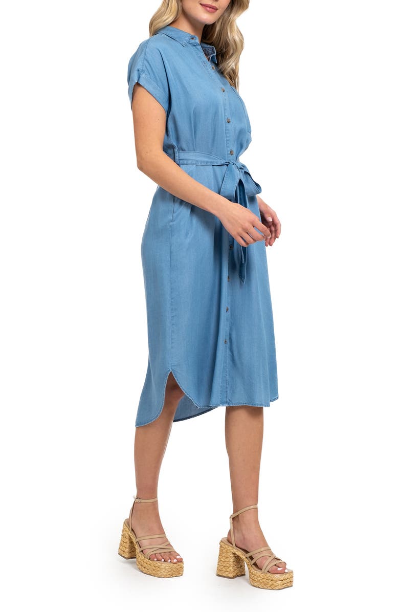 AUGUST SKY Short Sleeve Shirtdress, Alternate, color, Chambray