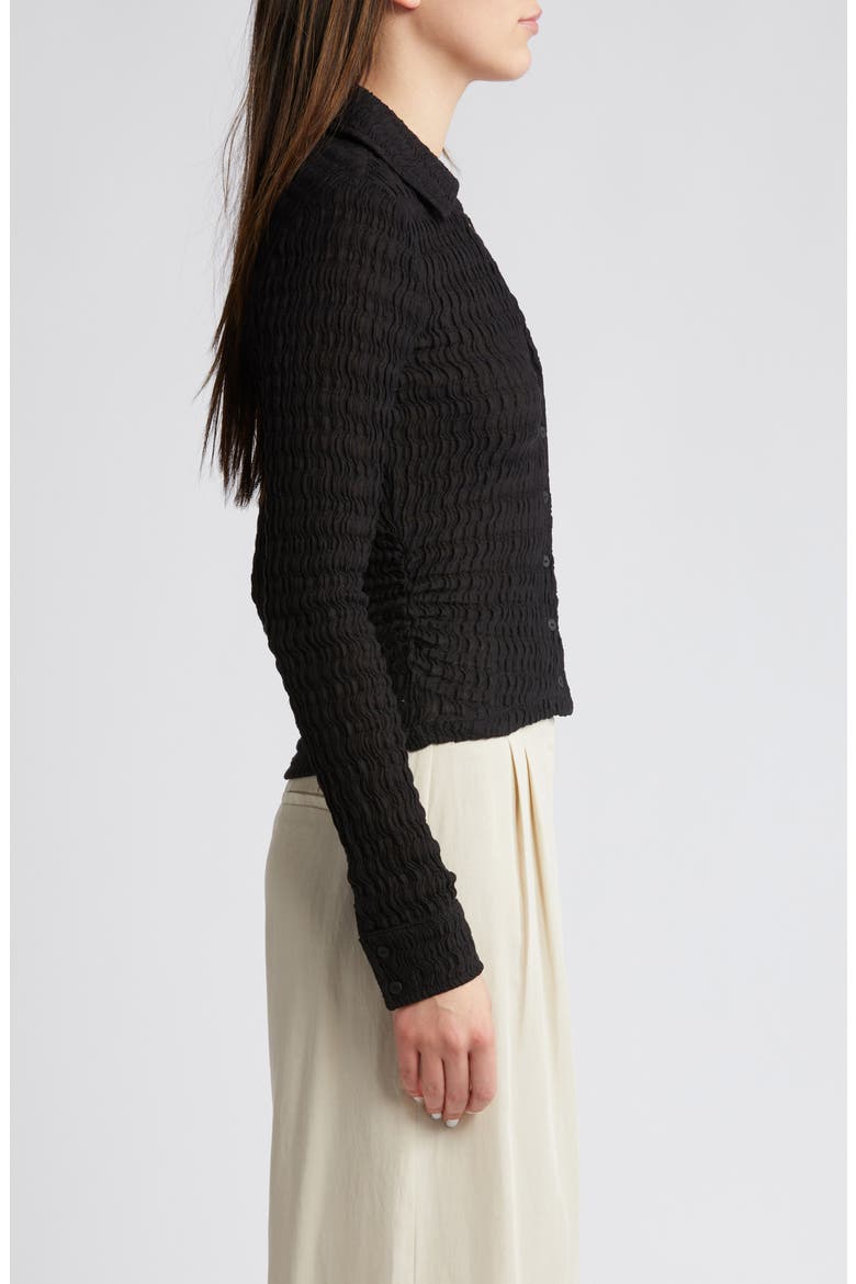 Connie Textured Weave Button-Up Shirt, Alternate, color, BLACK