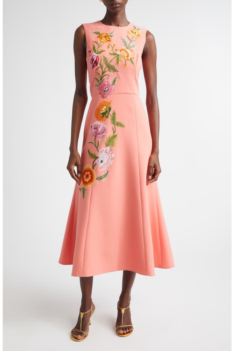 Poppy Embroidered Stretch Crepe Fit & Flare Dress, Main, color, SUNSET MULTI