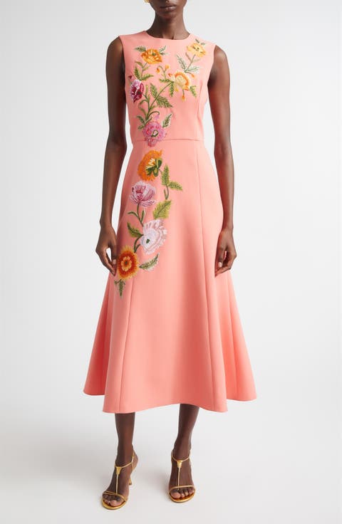 Poppy Embroidered Stretch Crepe Fit & Flare Dress