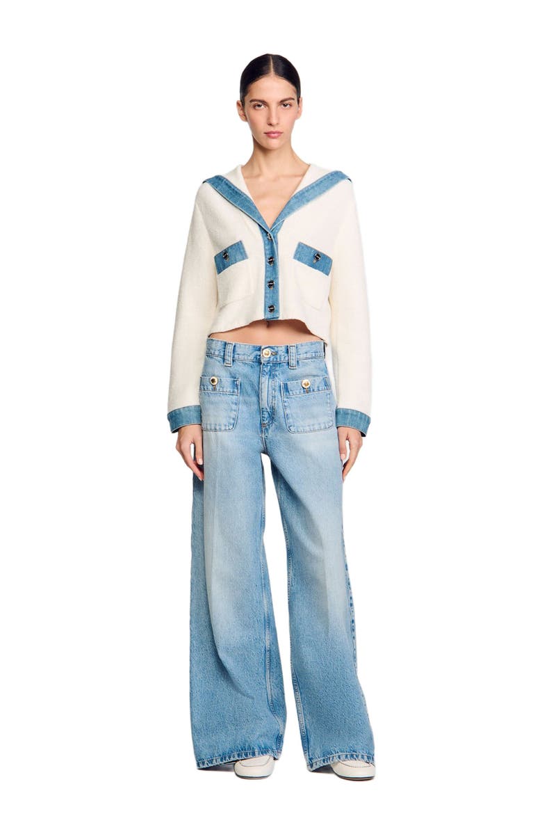 SANDRO Cardigan with denim details, Alternate, color, 