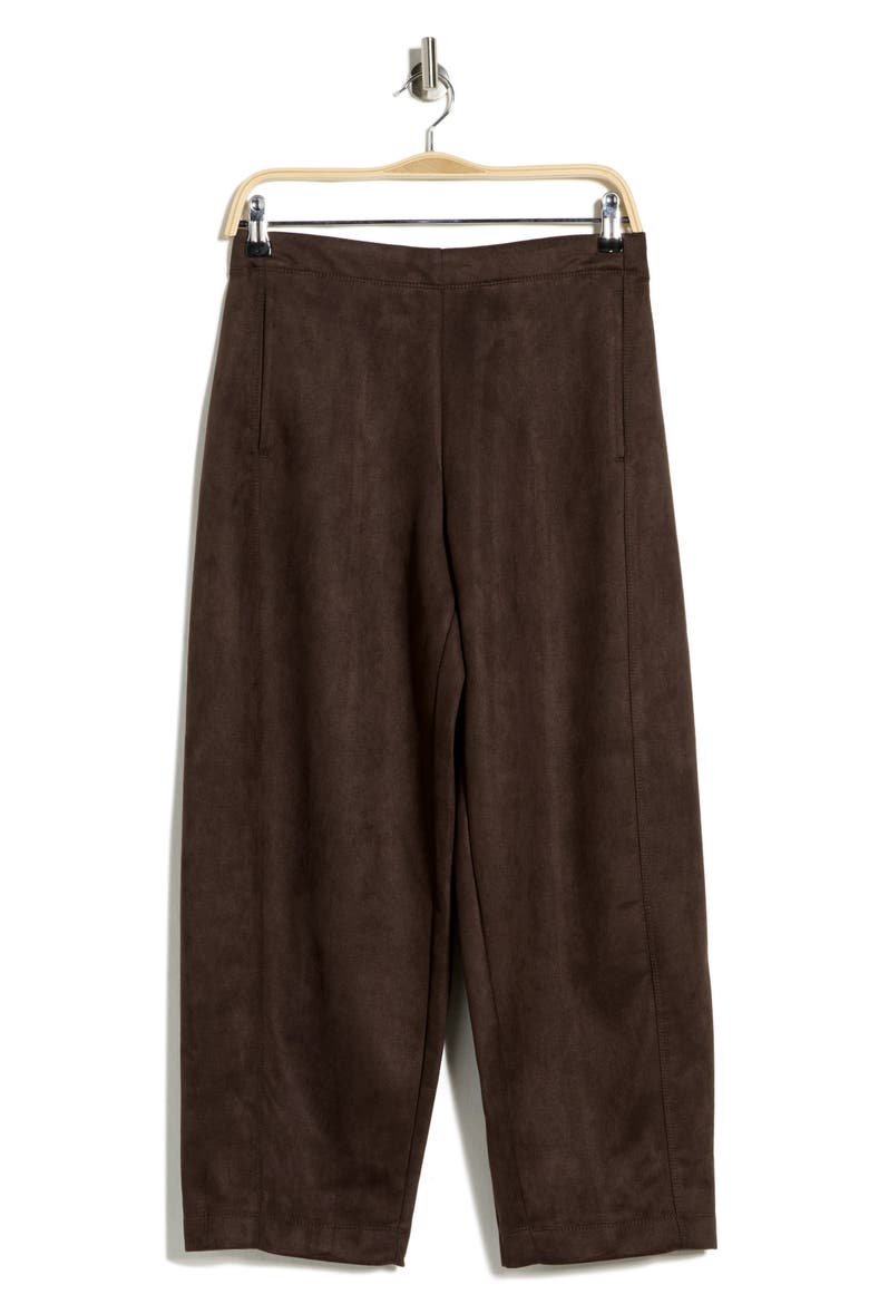 Faux Suede Barrel Pants, Alternate, color, DARK BROWN
