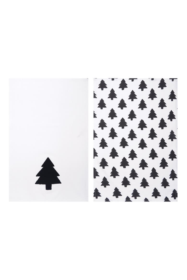 Black and White Forest Towel Set of 2, Alternate, color, White