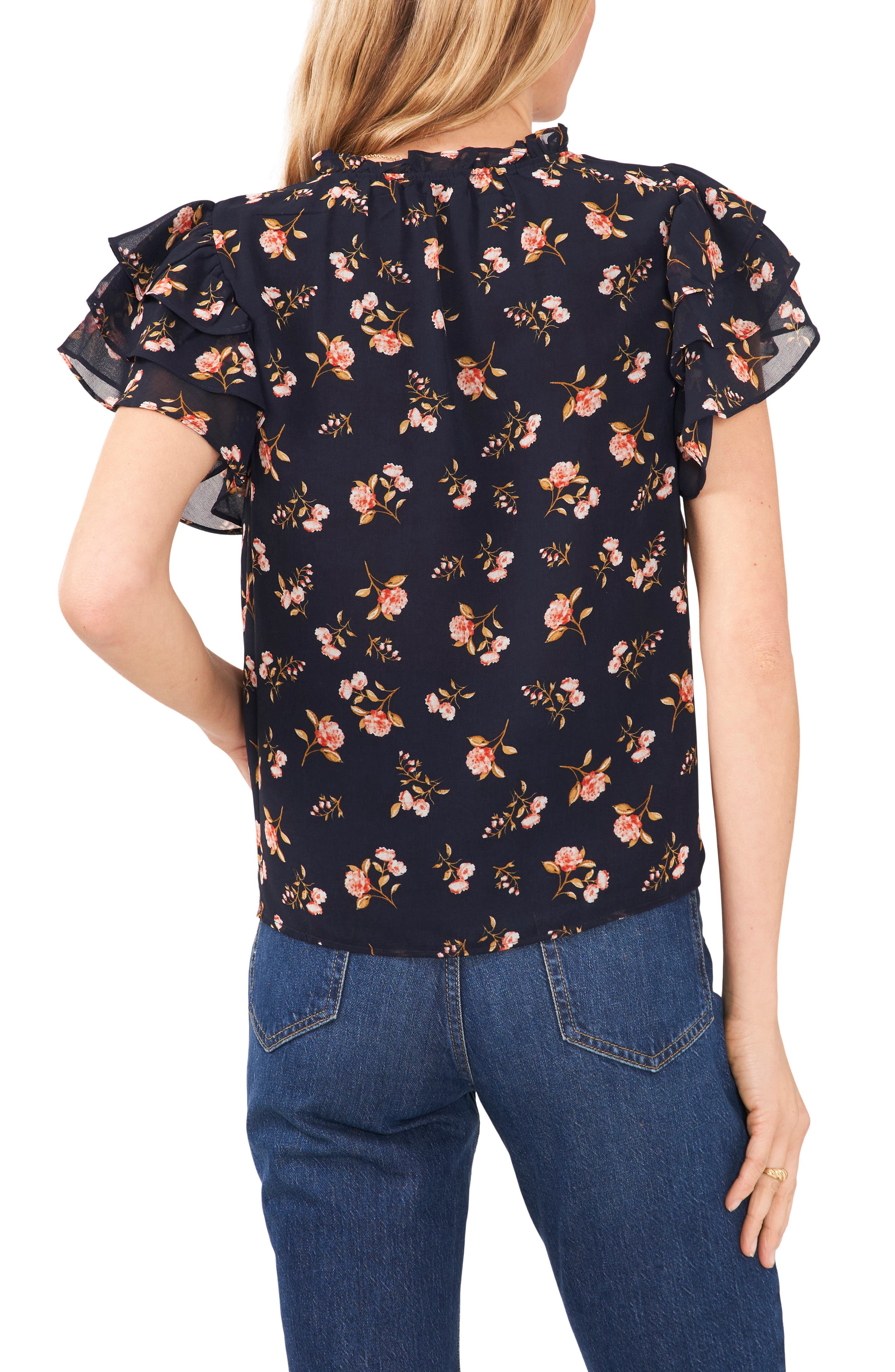 Floral Print Flutter Sleeve Top - image 2
