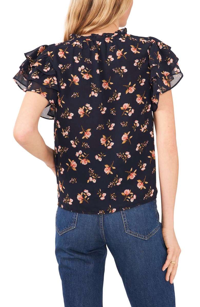 1.STATE Floral Print Flutter Sleeve Top, Alternate, color, Blue